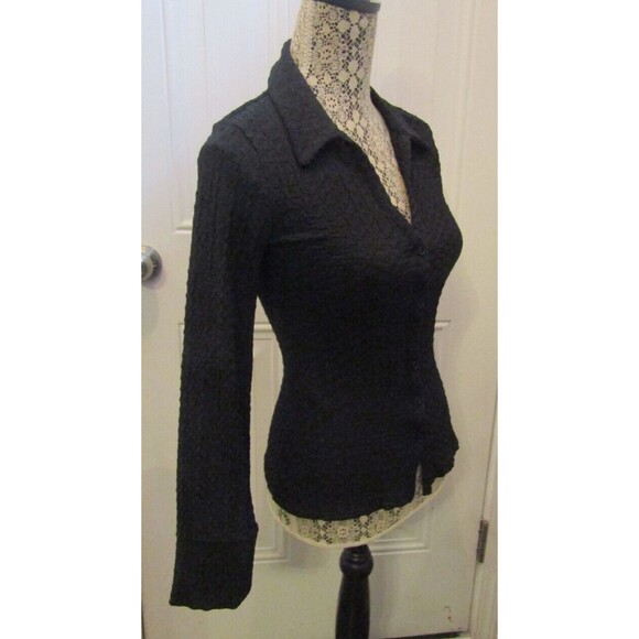 French Connection Blouse NWT Black Tash Textured Top Shirt Button Front Size S - Picture 7 of 12